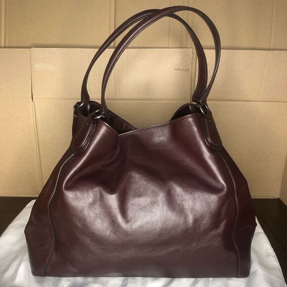 COACH Oxblood Edie Studded Soft Leather Triple Section Turn Lock Shoulder Bag - Picture 4 of 17